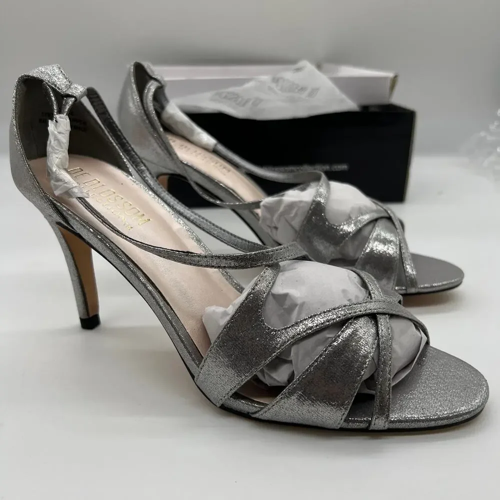 De Blossom Collection Ankle Strap Heeles Women's Size 8.5 Shoes Silver Shimmer
